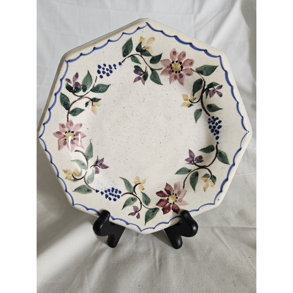 Vintage Dover Pottery 1991 Floral Glazed Octagonal Tile Seagrove NC 7.5" W/ Chip